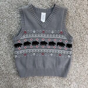 George Sweater Vest Toddler Boys 18-24 Months Gray Knit Fair Isle Bison Pullover